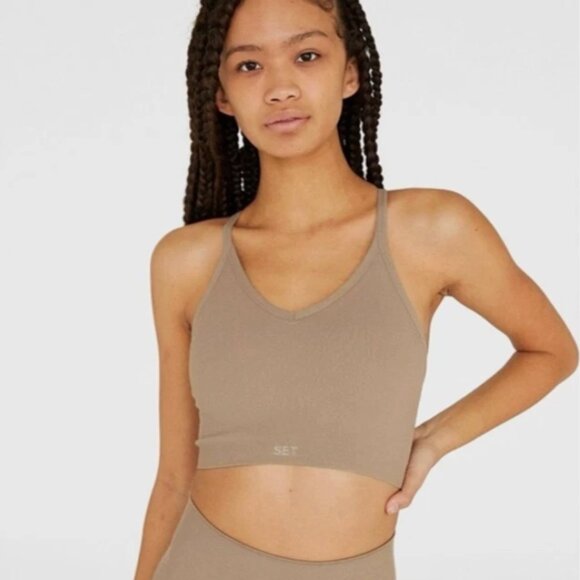 Set Active Ribbed V Top- Size XS, Sand Color - Picture 3 of 4